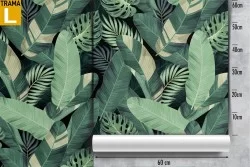 Carta da Parati foglie verdi tropicali pattern.