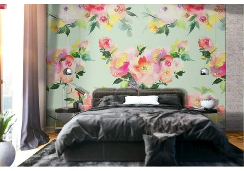 Refined wallpaper with vintage pink flower composition.