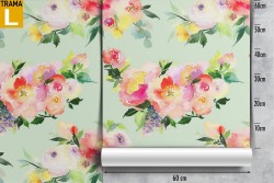 Refined wallpaper with vintage pink flowers composition.