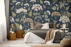 Carta da Parati foglie e fiori vintage pattern.