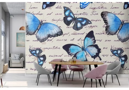 Carta da Parati farfalle e scritte decorazioni moderne.
