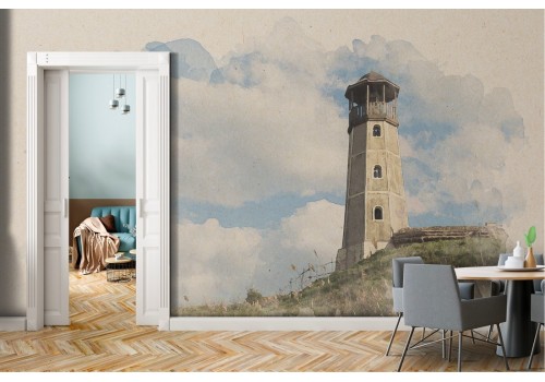 Wallpaper illustration lighthouse on hill