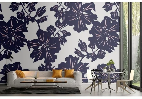 Carta da Parati fiori blu grandi pattern.