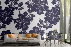 Blue flowers large pattern wallpaper.