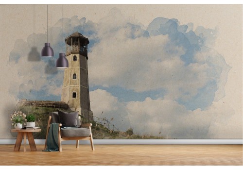 Wallpaper illustration lighthouse on hill 2