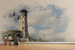 Wallpaper illustration lighthouse on hill