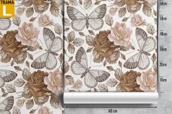 Carta da Parati fiori e farfalle vintage.