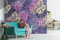 Carta da Parati rose viola e bianche pattern.