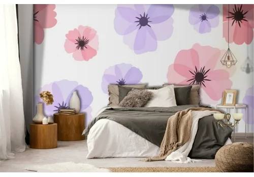 Pink and lilac flowers wallpaper pattern.