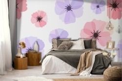 Pink and lilac flowers wallpaper pattern.