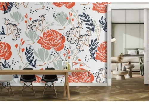 Carta da Parati rose rosse pattern natura.