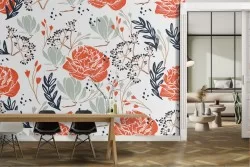 Carta da Parati rose rosse pattern natura.