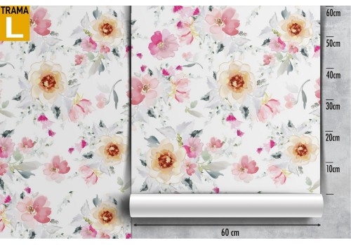 Refined white and pink floral wallpaper. 2
