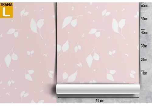 Carta da Parati foglie stilizzate fondo rosa. 2
