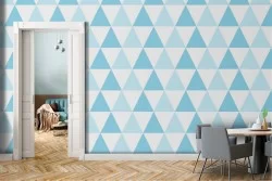 Blue triangles geometric wallpaper.