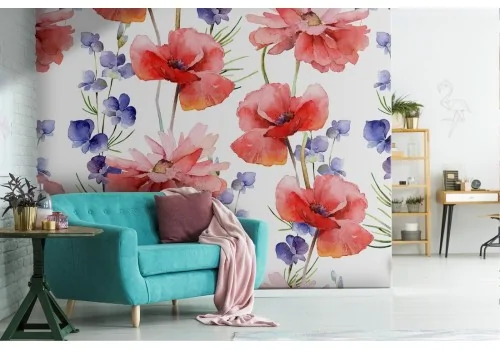 Red poppies nature pattern wallpaper.