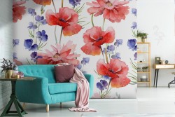 Red poppies nature pattern wallpaper.