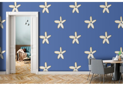 Wallpaper with stylized flowers in a minimal pattern.