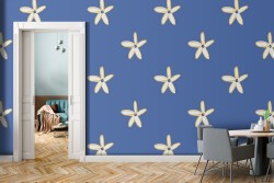 Wallpaper with stylized flowers in a minimal pattern.