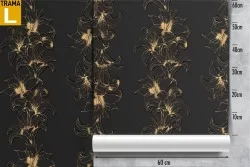 Black and gold flowers wallpaper with luxury pattern effect.
