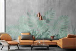 Tropical leaves wallpaper with concrete surface