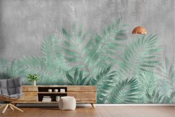 Tropical Leaves Cement Wallpaper