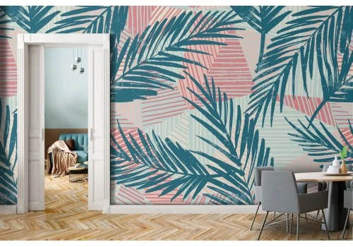 Tropical leaves wallpaper modern nature design.
