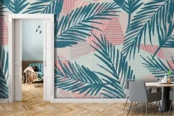 Carta da Parati foglie tropicali design natura moderno.