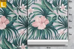 Tropical nature wallpaper with leaves and flowers.