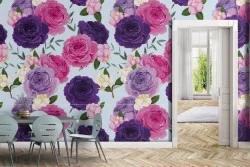 Purple roses nature pattern modern wallpaper.