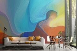 Carta da Parati dipinto astratto colori azzurro rosso