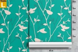 Wallpaper nature stylized leaves and birds.