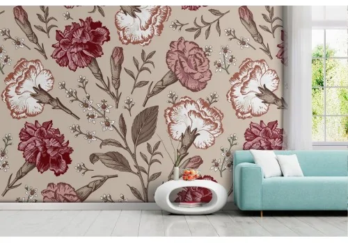 Natural vintage red flowers wallpaper.
