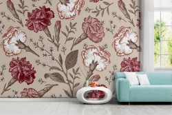 Red vintage nature flowers wallpaper.