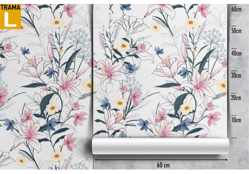 Carta da Parati fiori e foglie decorazione raffinata. 2