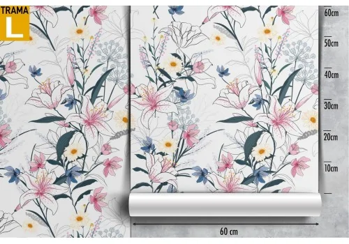 Carta da Parati fiori e foglie decorazione raffinata. 2