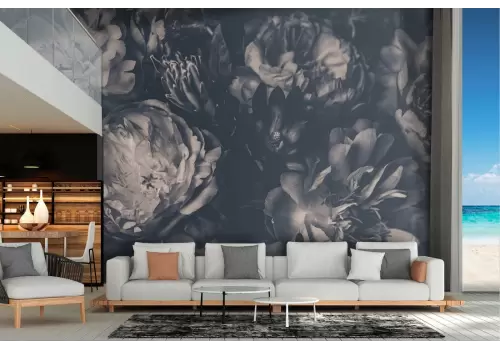 Carta da Parati composizione fiori vintage bianco e nero