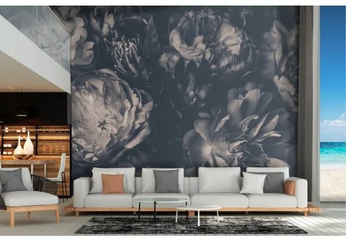 Carta da Parati composizione fiori vintage bianco e nero