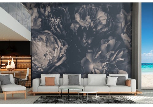 Wallpaper composition vintage flowers black and white