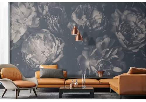 Carta da Parati composizione fiori vintage bianco e nero 2