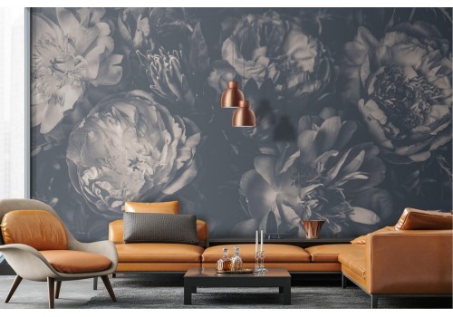 Wallpaper composition vintage flowers black and white 2