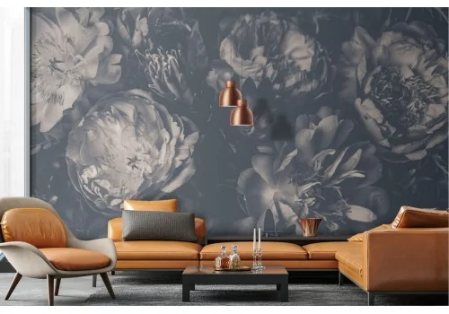 Wallpaper composition vintage flowers black and white 2