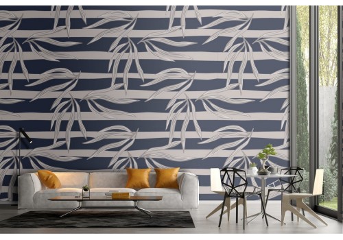 Wallpaper leaves and stripes nature modern design.