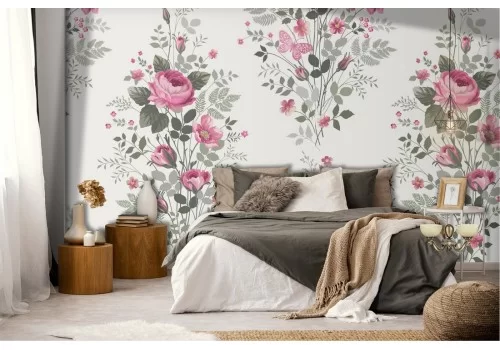 Carta da Parati damasco vintage con rose classico.