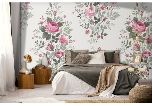 Vintage damask wallpaper with classic roses.